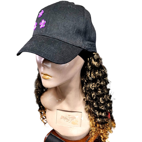 Baseball Cap Wig Hat Wig with Synthetic deep curl wig 24iches