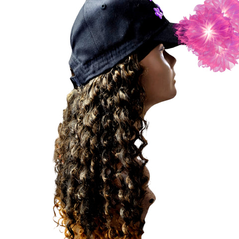 Baseball Cap Wig Hat Wig with Synthetic deep curl wig 24iches