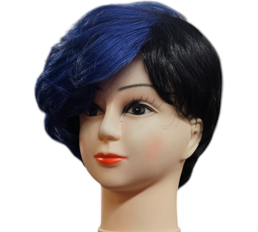 Mixed Blue And Black Highlight Bangs Natural Short Haircuts for Women Synthetic Short Wigs for