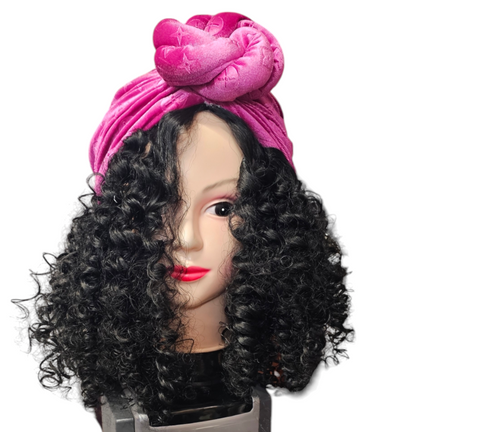 Beautiful Deep  Synthetic Curl Wig With Updo Head_Wrap Wig Attachment For Everyday Wear