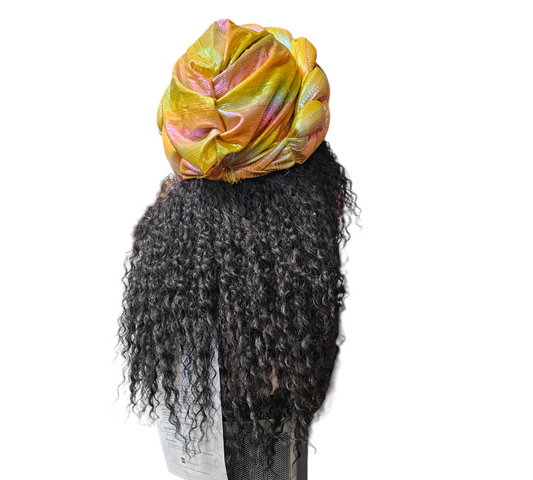 African Ladies Auto Gele Headties With 18inches Curl synthetic Hair Attachment With It