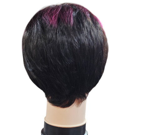 Pixie Cut Human Hair Wigs with Bangs Ombre And Black  Color Wigs Cute Brazilian Short Black and Burgundy Layered