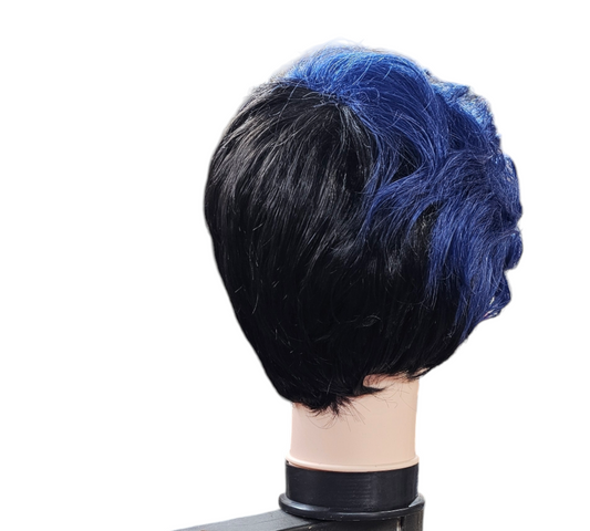 Mixed Blue And Black Highlight Bangs Natural Short Haircuts for Women Synthetic Short Wigs for